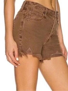 We The Free Brown High-Rise Frayed Denim Shorts